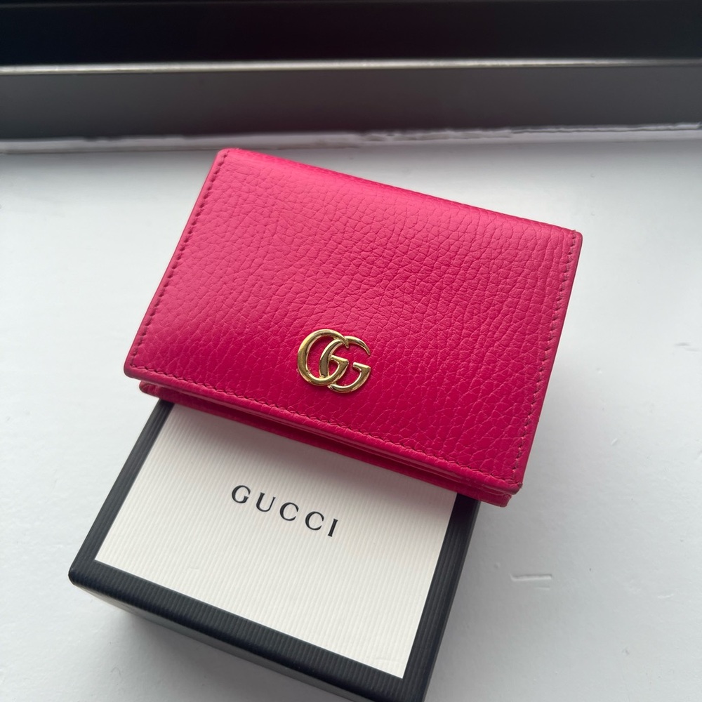 Pink Gucci GG petit marmont leather card case/wallet